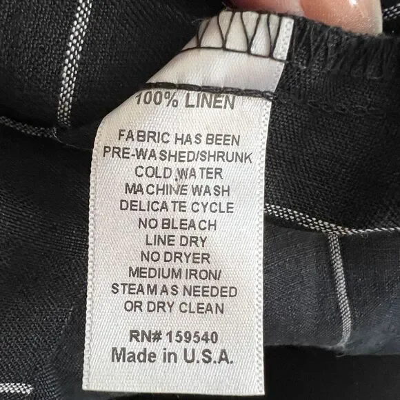 Lisa Bayne 100% Linen Black White Pinstripe Oversized Button Shirt XL Tunic - Picture 7 of 7